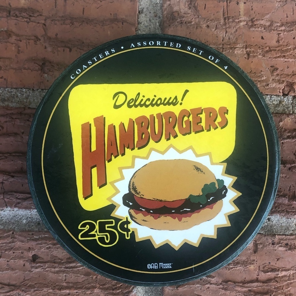 Set of 4 Ceramic Coasters Retro Diner Style Design